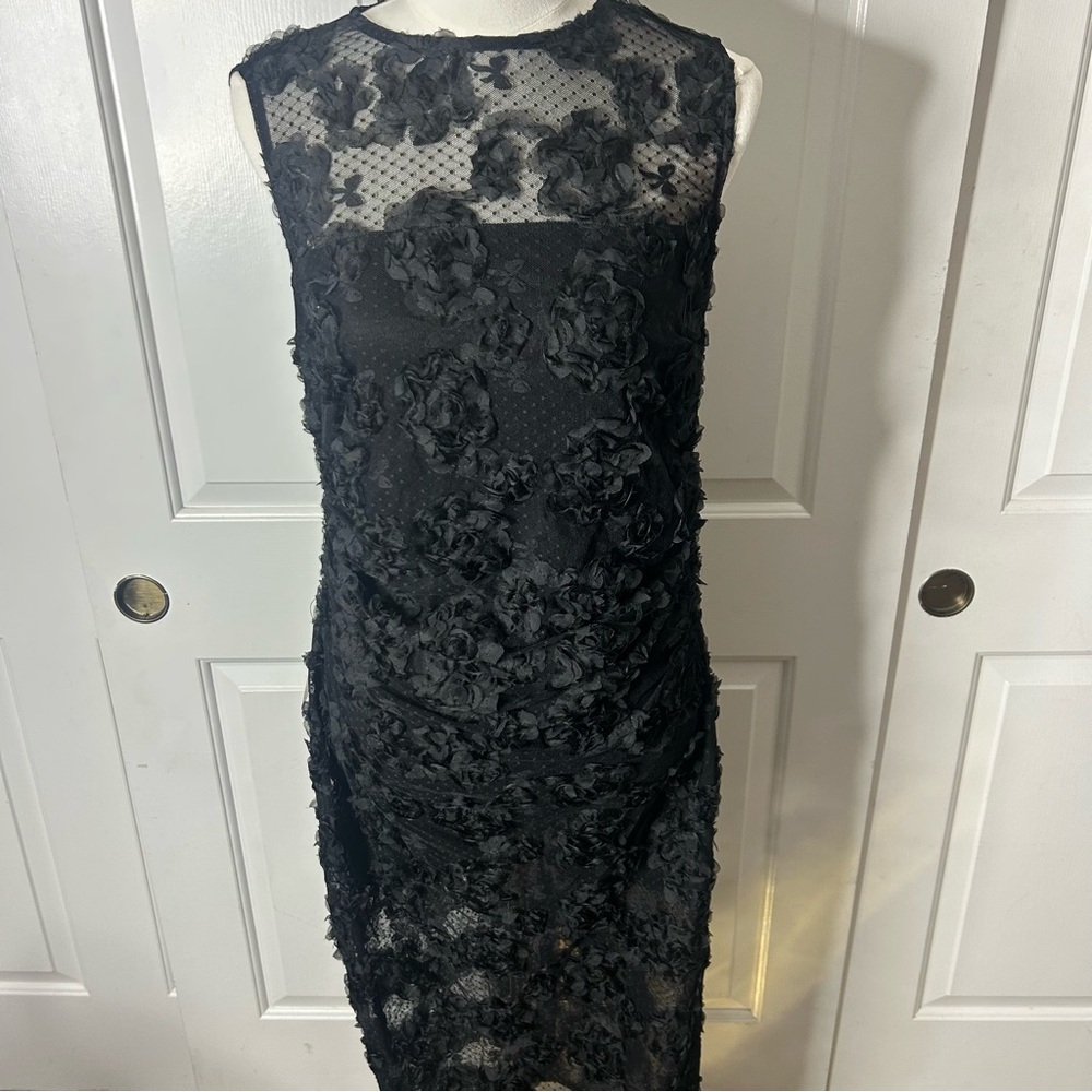 NWT (size 10) Lipsy Black 3d Floral Mesh Midaxi Bodycon Dress - Picture 5 of 10
